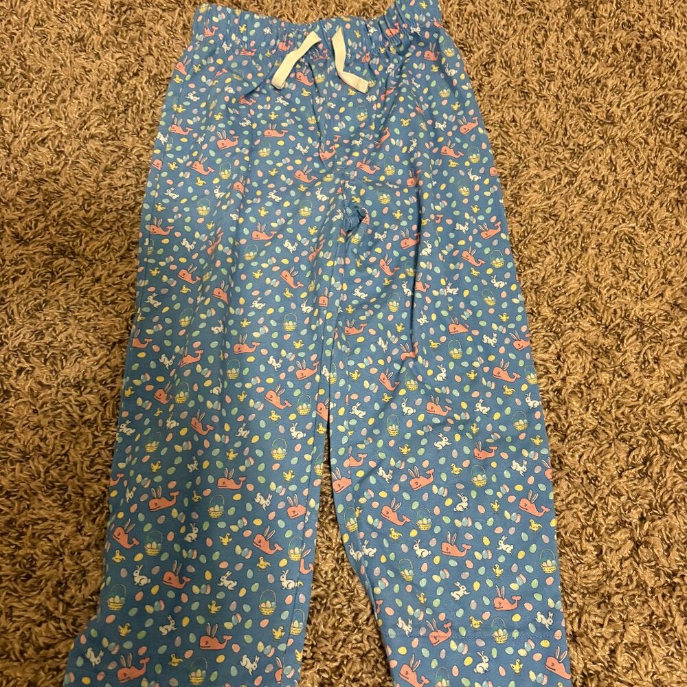 Vineyard Vines Easter Pajama Pants 4T Blue Drawstring Whales Bunnies Eggs Basket